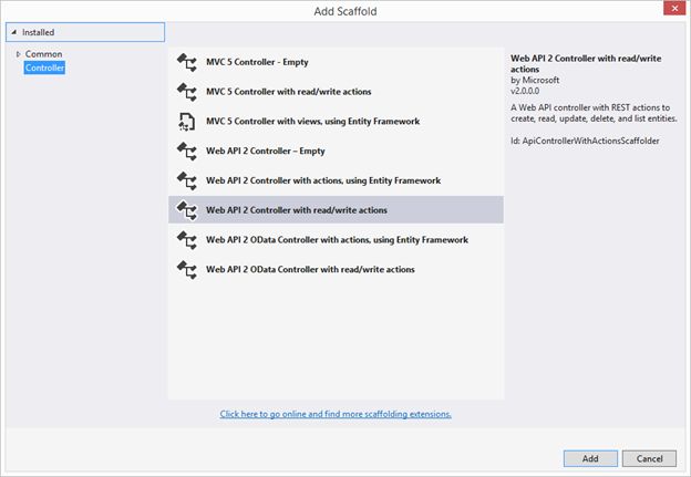 Adding Web API 2 Controller